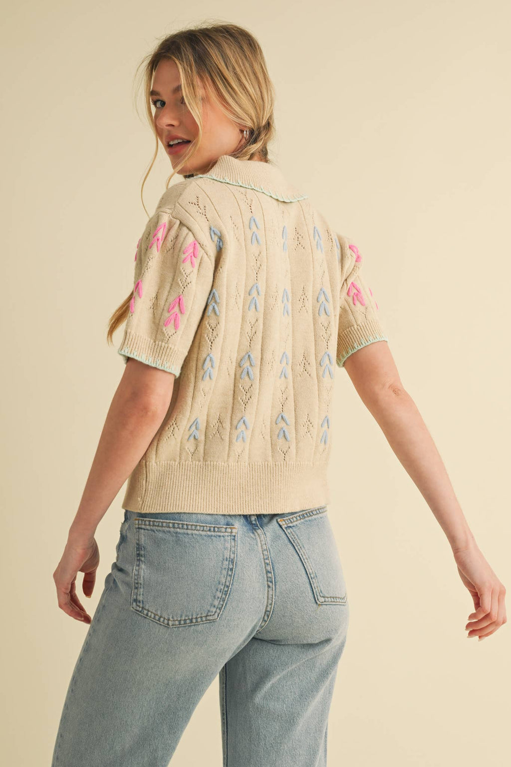 Hand Embroidered Button Down Sweater