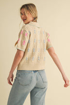 Hand Embroidered Button Down Sweater