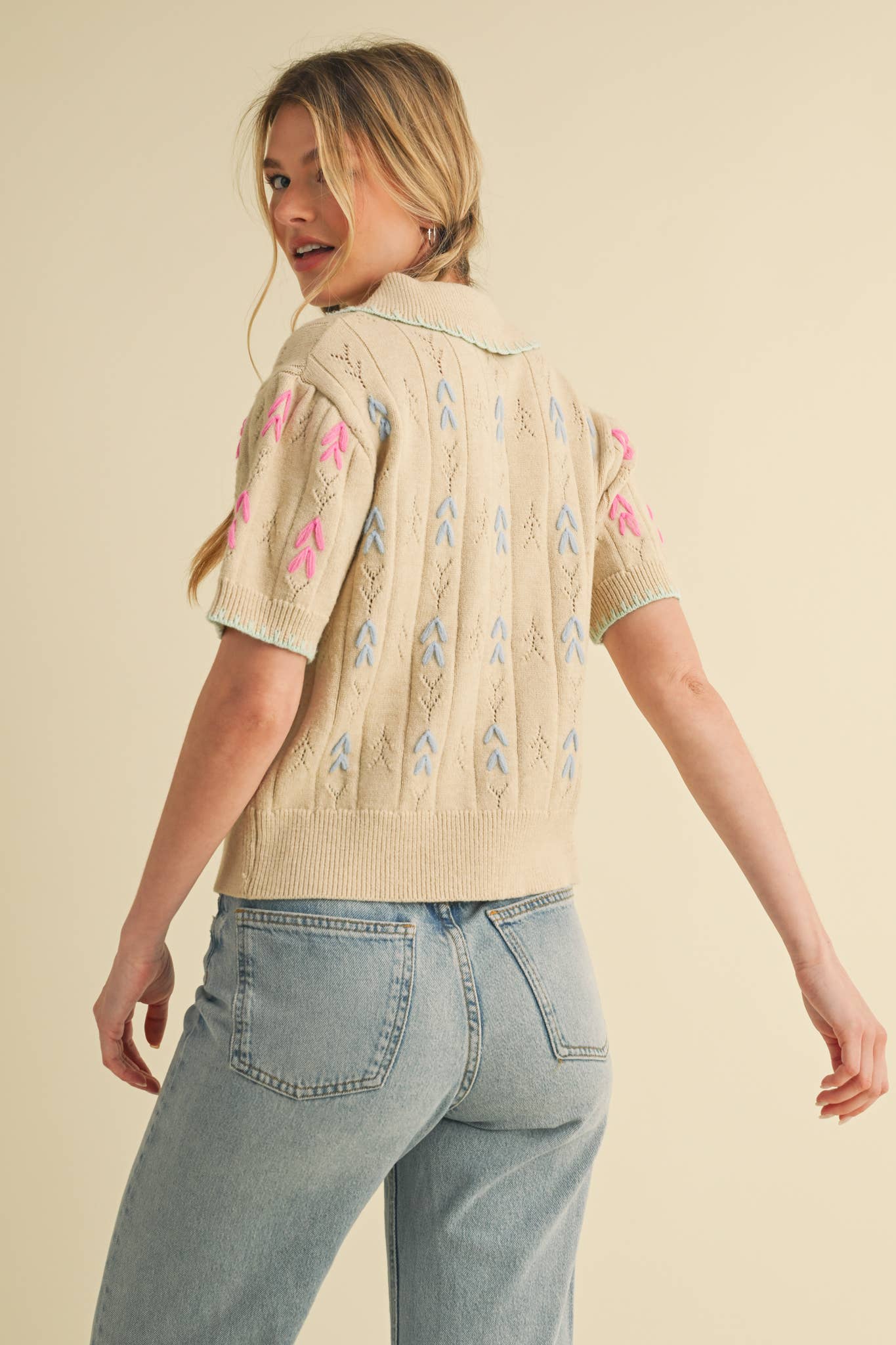 Hand Embroidered Button Down Sweater
