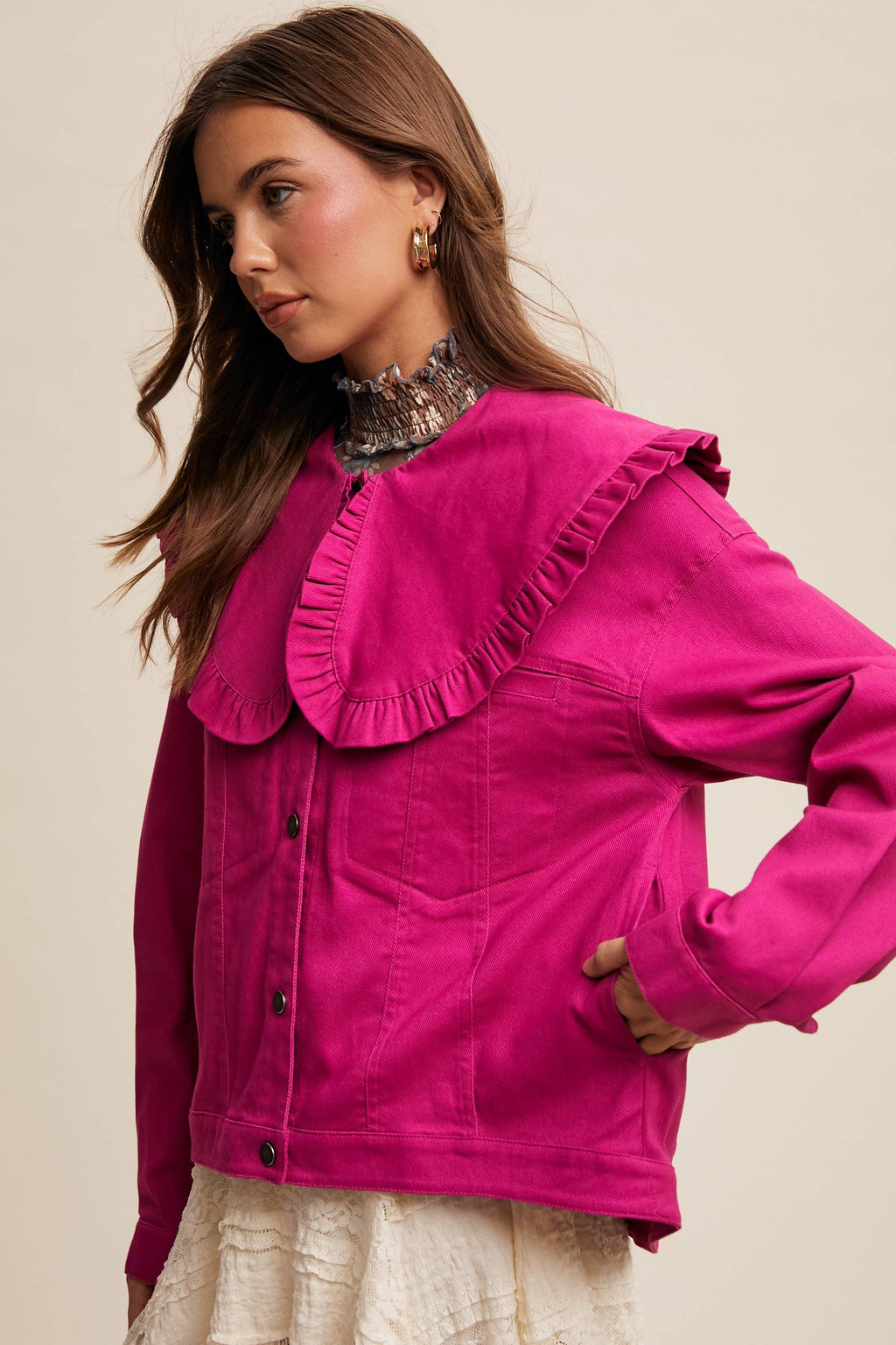 Ruffled Collar Denim Jacket