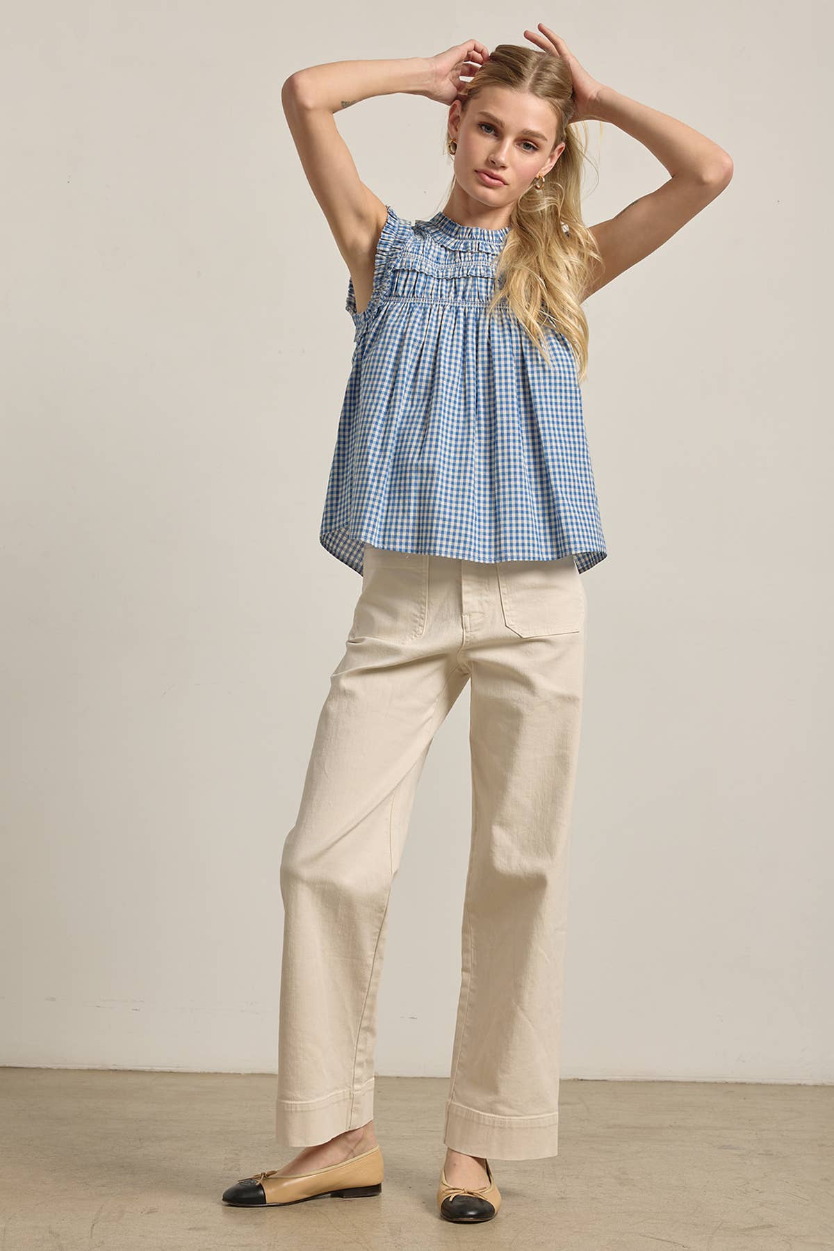 GINGHAM RUFFLE BLOUSE