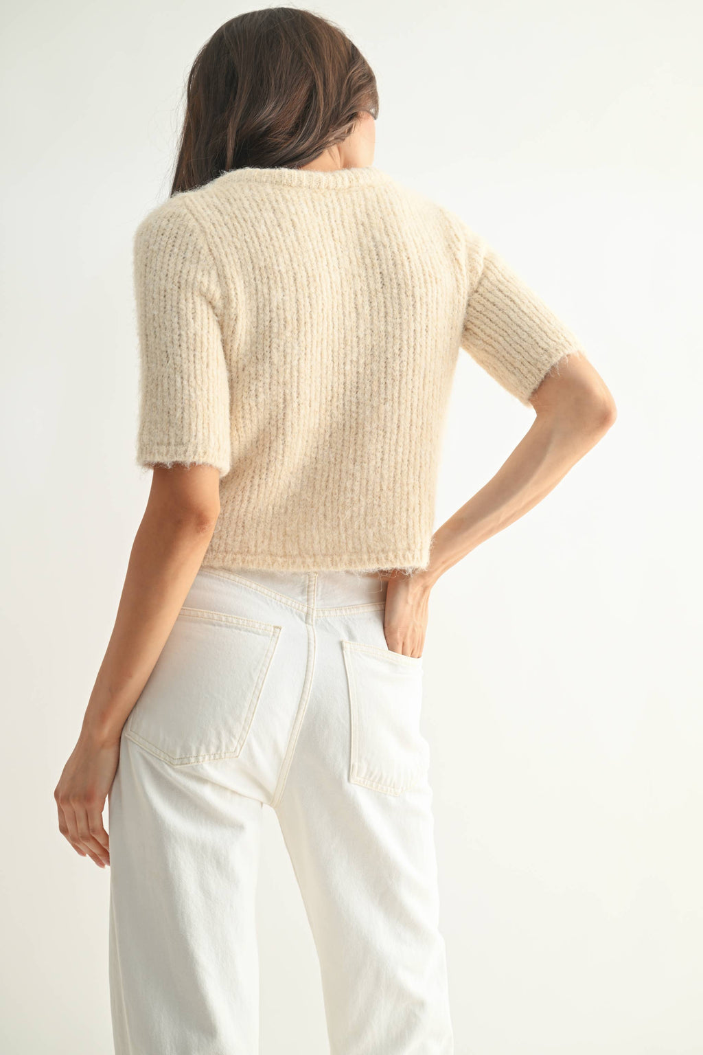 Knit Cardigan with Chiffon Bow