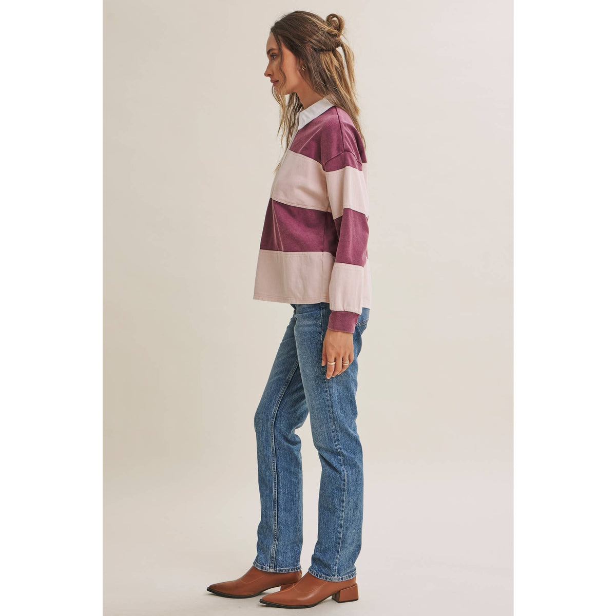 HERITAGE WEEKEND MINERAL-WASHED TWILL TERRY MIXED RUGBY TOP