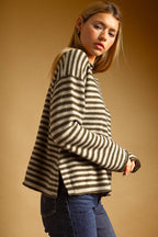 STRIPED PATTERN ROLLED NECK DETAIL TOP