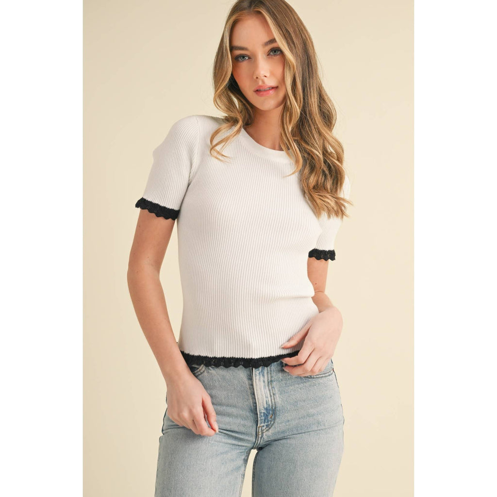 Round Neck Scalloped Sweater