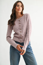 Pearl Button Ribbed Knit Cardigan