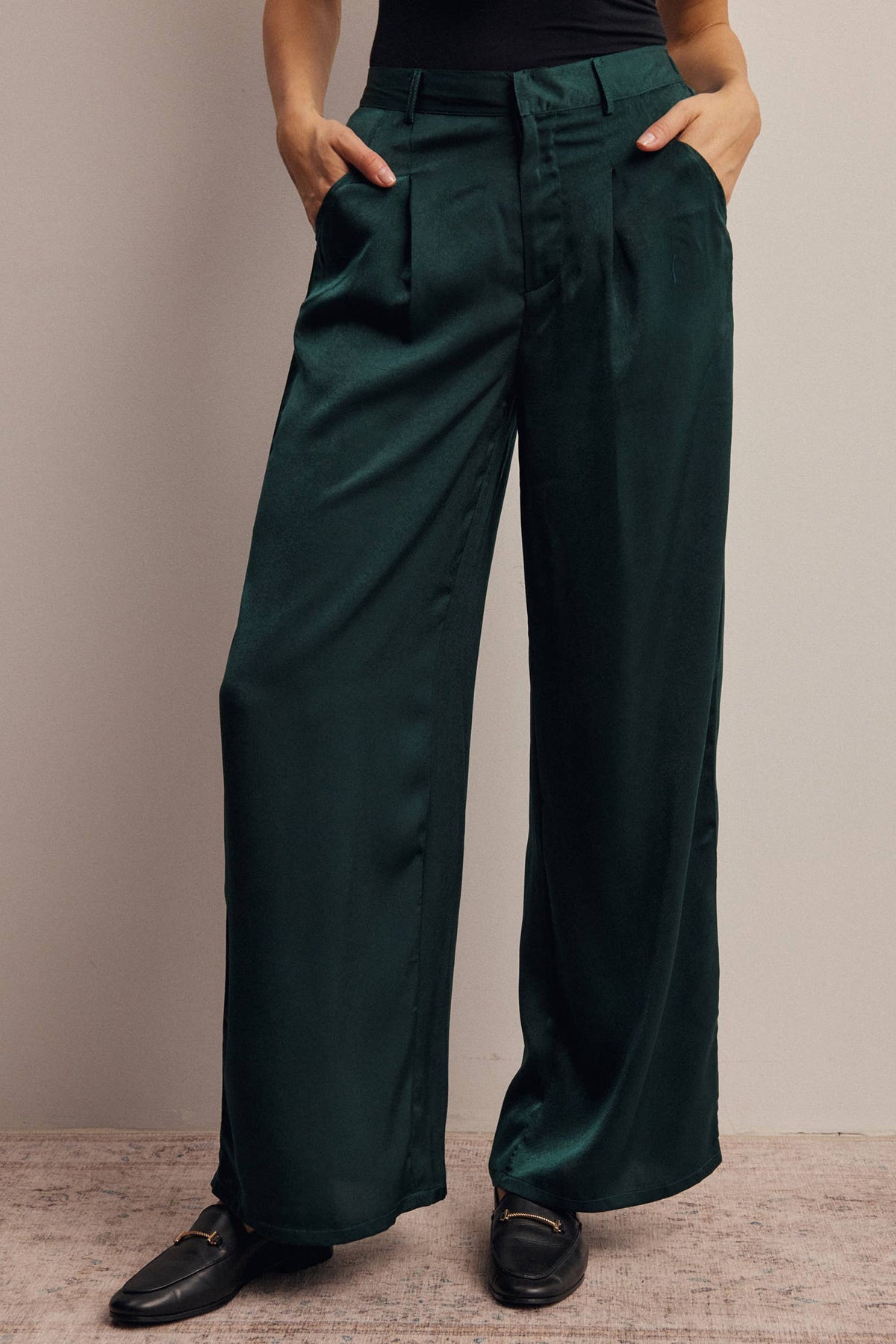 Satin Wide Leg Pleated Pants