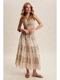 Floral Mixed-Print Tiered Maxi Skirt