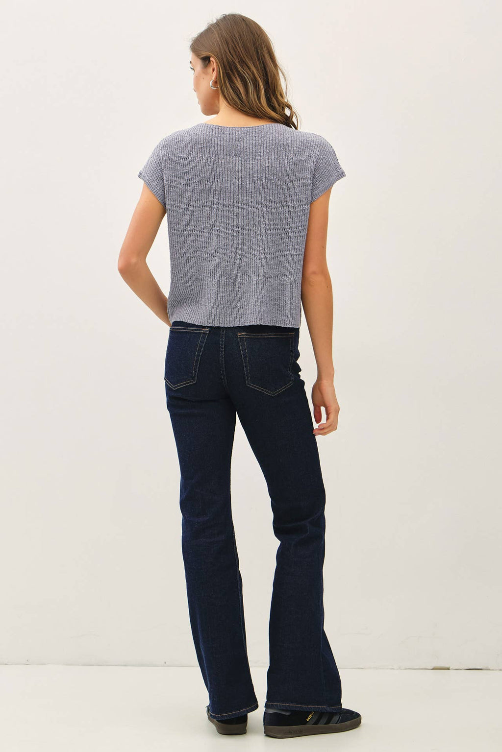 PATCH POCKET DOLMAN CAP SLEEVE BOXY KNIT