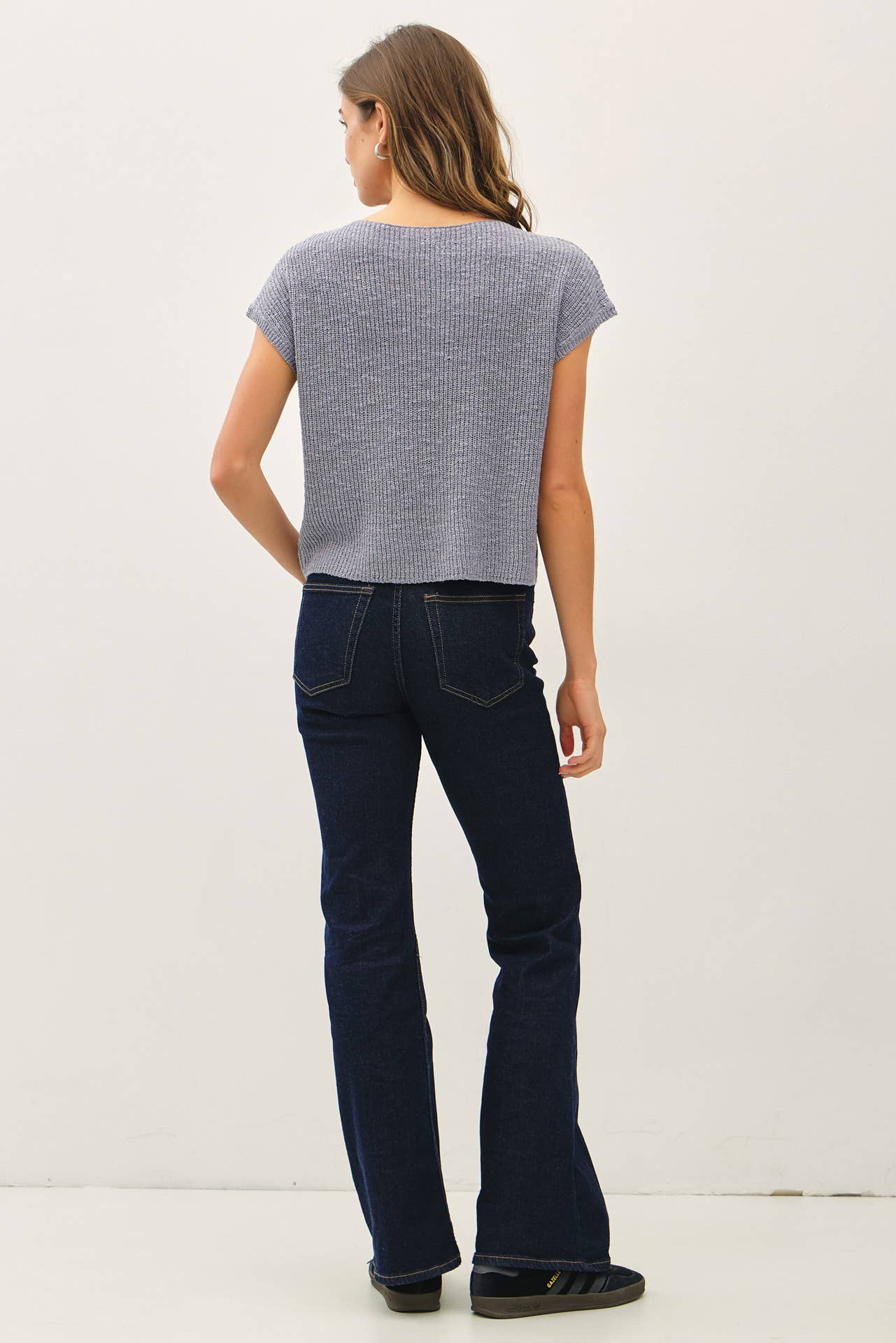 PATCH POCKET DOLMAN CAP SLEEVE BOXY KNIT