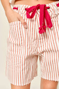 VINTAGE WASHED BARREL DENIM SHORTS W/GROMMET WAIST