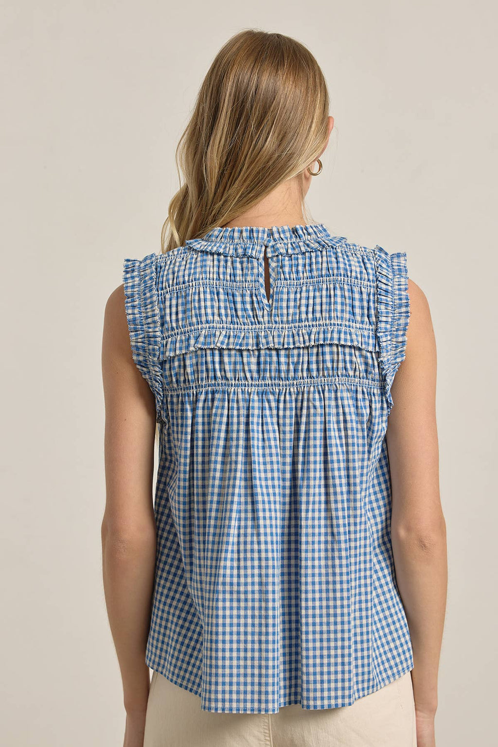 GINGHAM RUFFLE BLOUSE