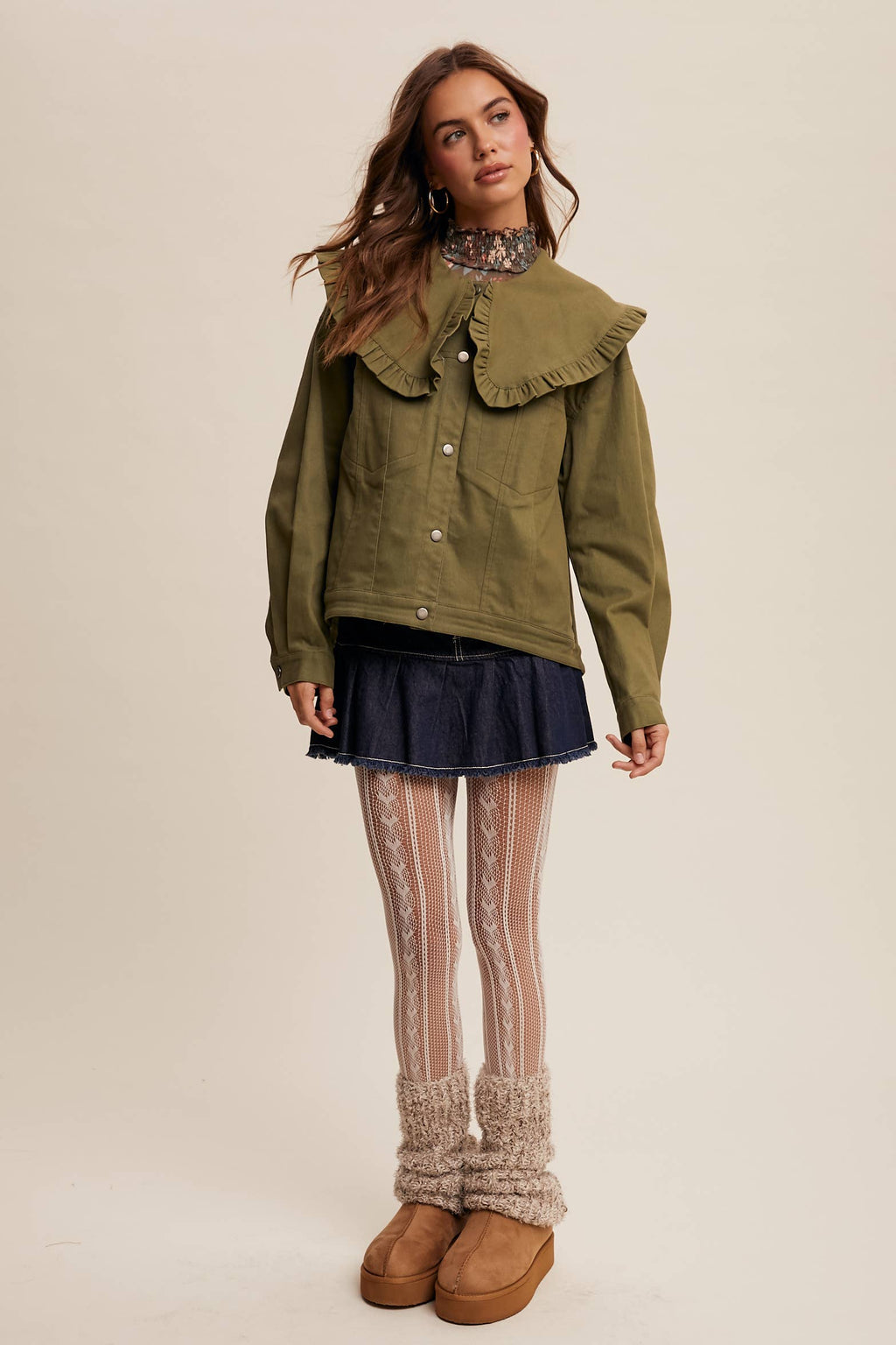 Ruffled Collar Denim Jacket