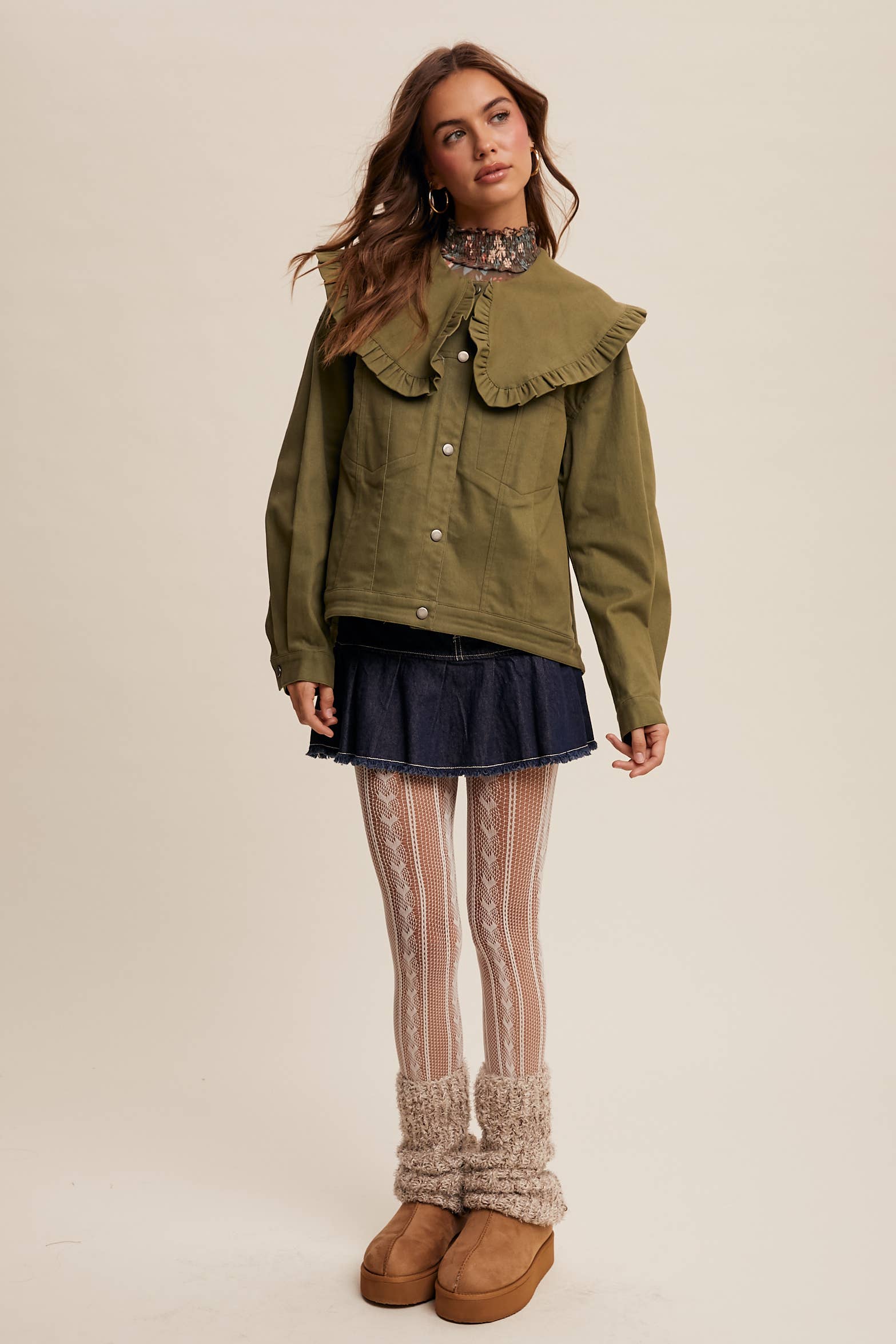 Ruffled Collar Denim Jacket