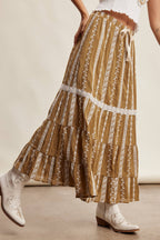 Embroidered Tiered Maxi Skirt