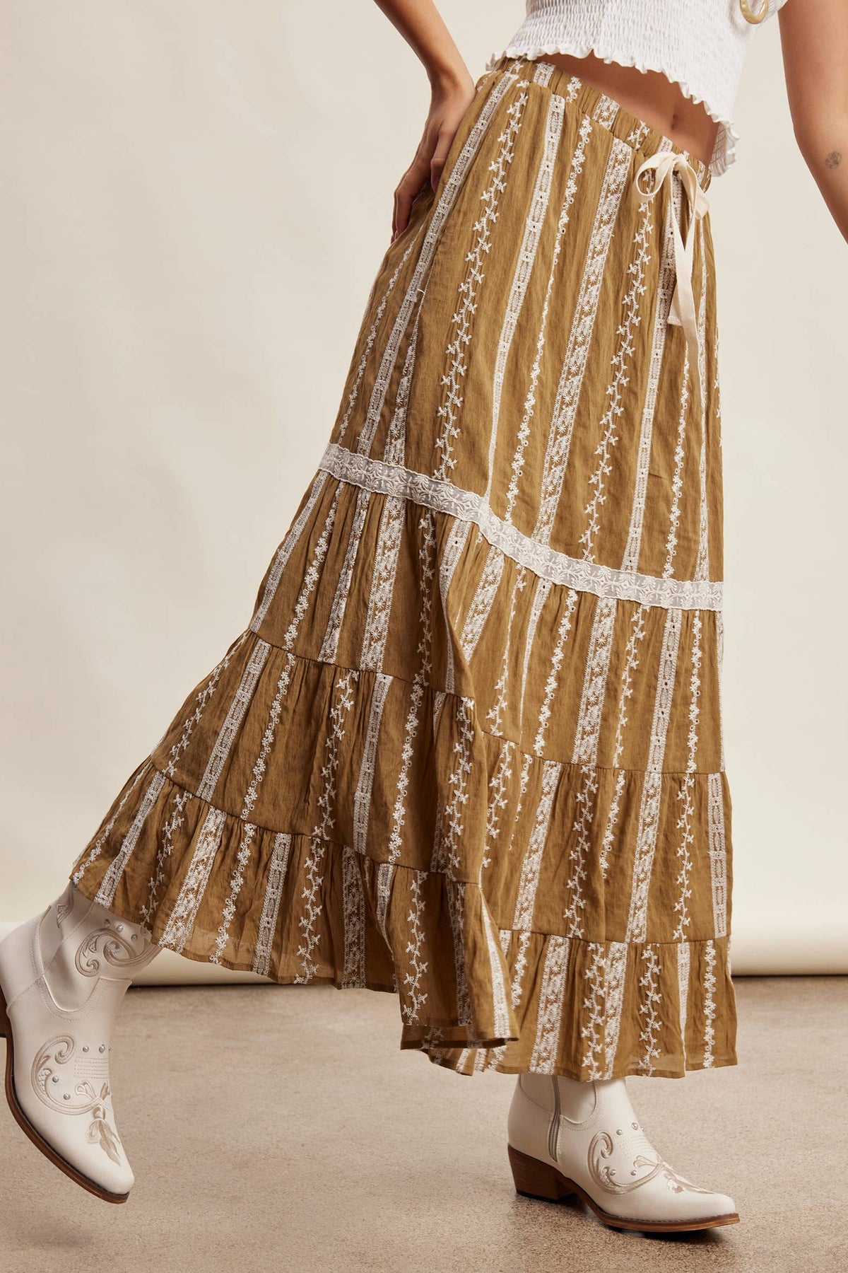 Embroidered Tiered Maxi Skirt