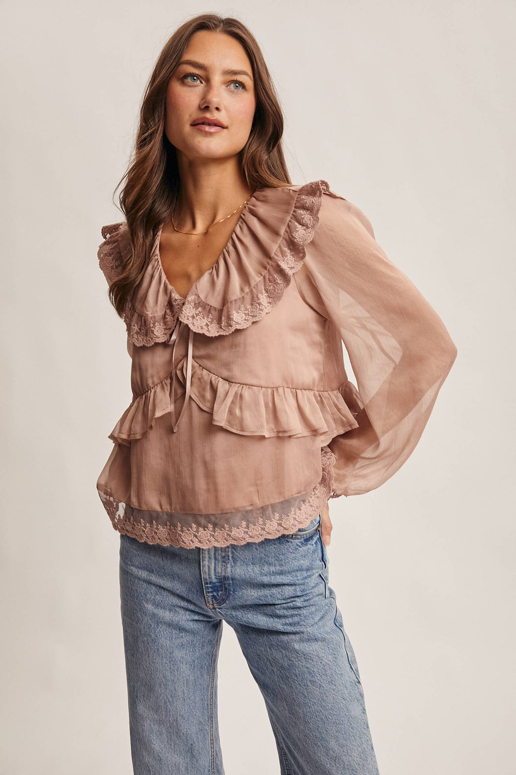 Lace Collar Ruffle Blouse