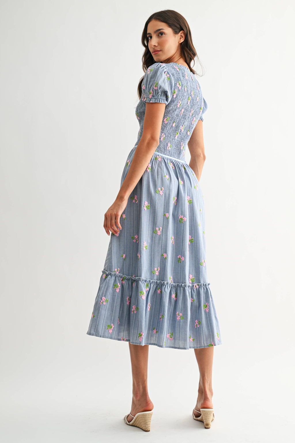 Smocked Floral Midi Dress