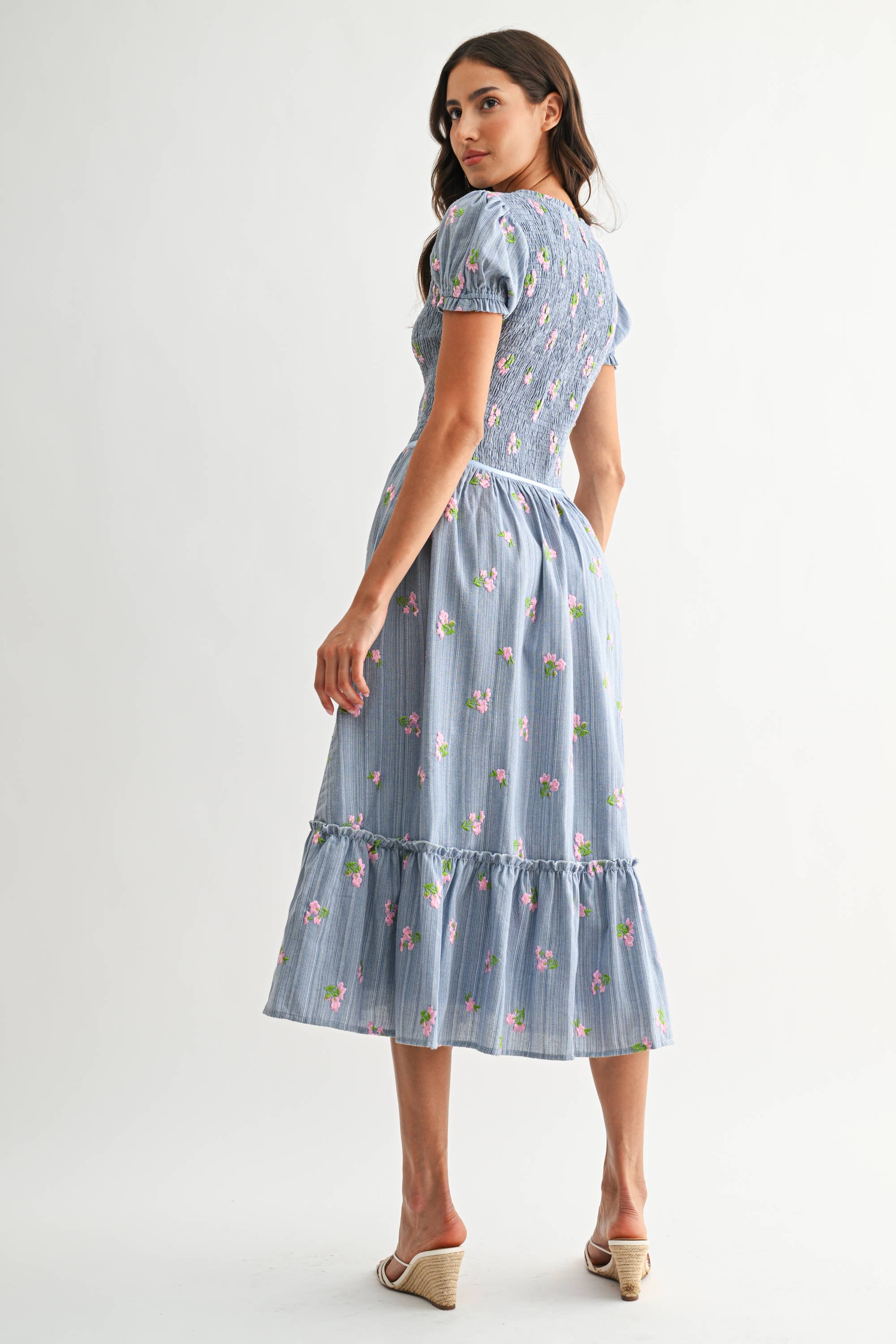 Smocked Floral Midi Dress