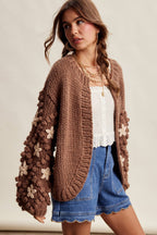 Hand Knit Floral Bobble Sleeve Cardigan