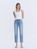 HIGH RISE MEDIUM LIGHT WASH ANKLE STRAIGHT JEANS
