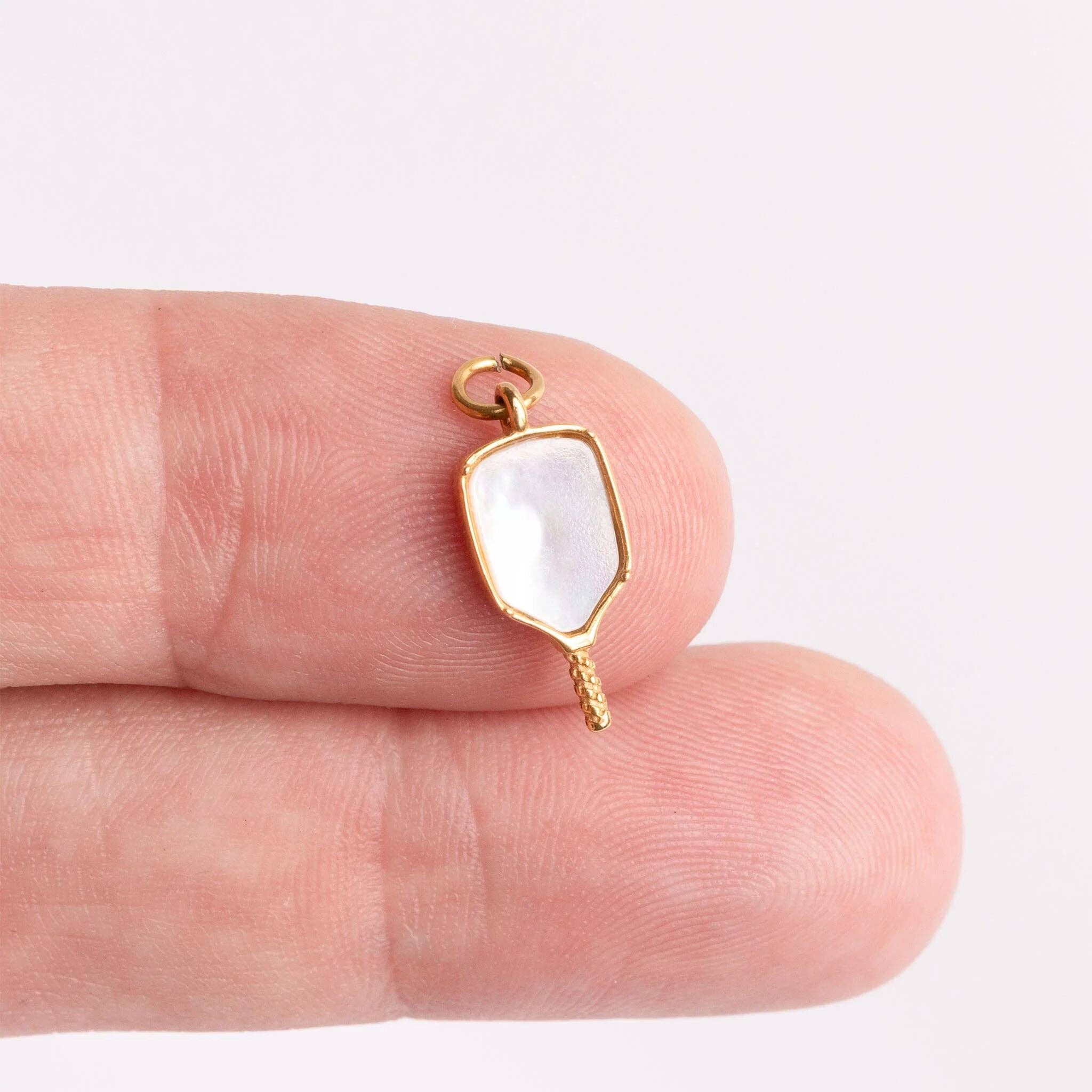 18K Gold Mother Of Pearl Pickleball Charm
