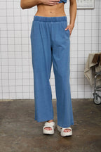ELASTIC WAIST WIDE LEG KNIT LOUNGE PANTS