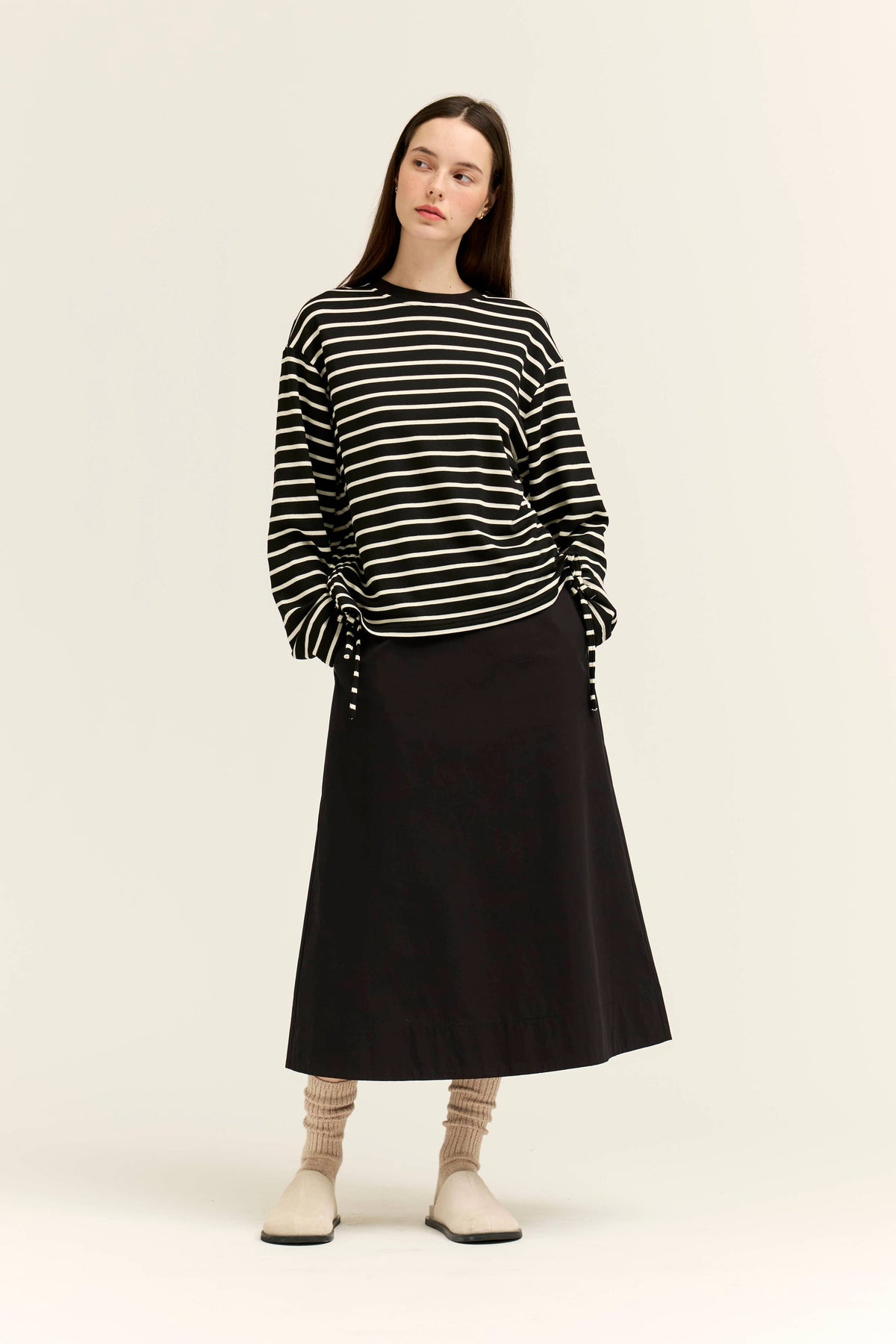 SIDE DRAWSTRING STRIPE CREWNECK SWEATSHIRTS