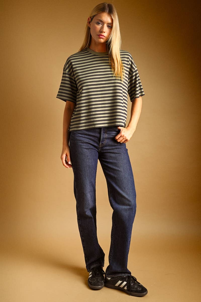DOUBLE STRIPED SHORT SLEEVE TOP