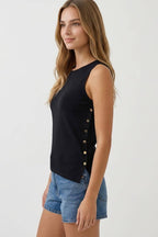 ASYMMETRICAL BUTTON DETAIL BOAT NECK TANK TOP