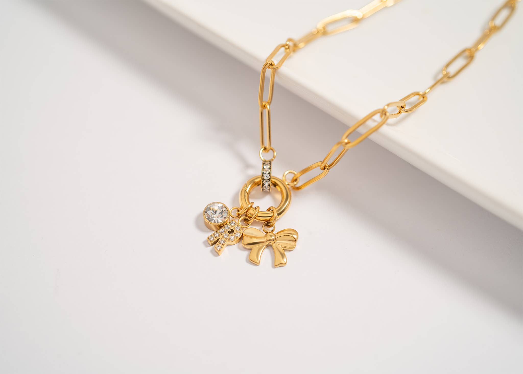 18K Gold Paperclip Rhinestone Necklace