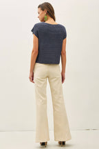 PATCH POCKET DOLMAN CAP SLEEVE BOXY KNIT