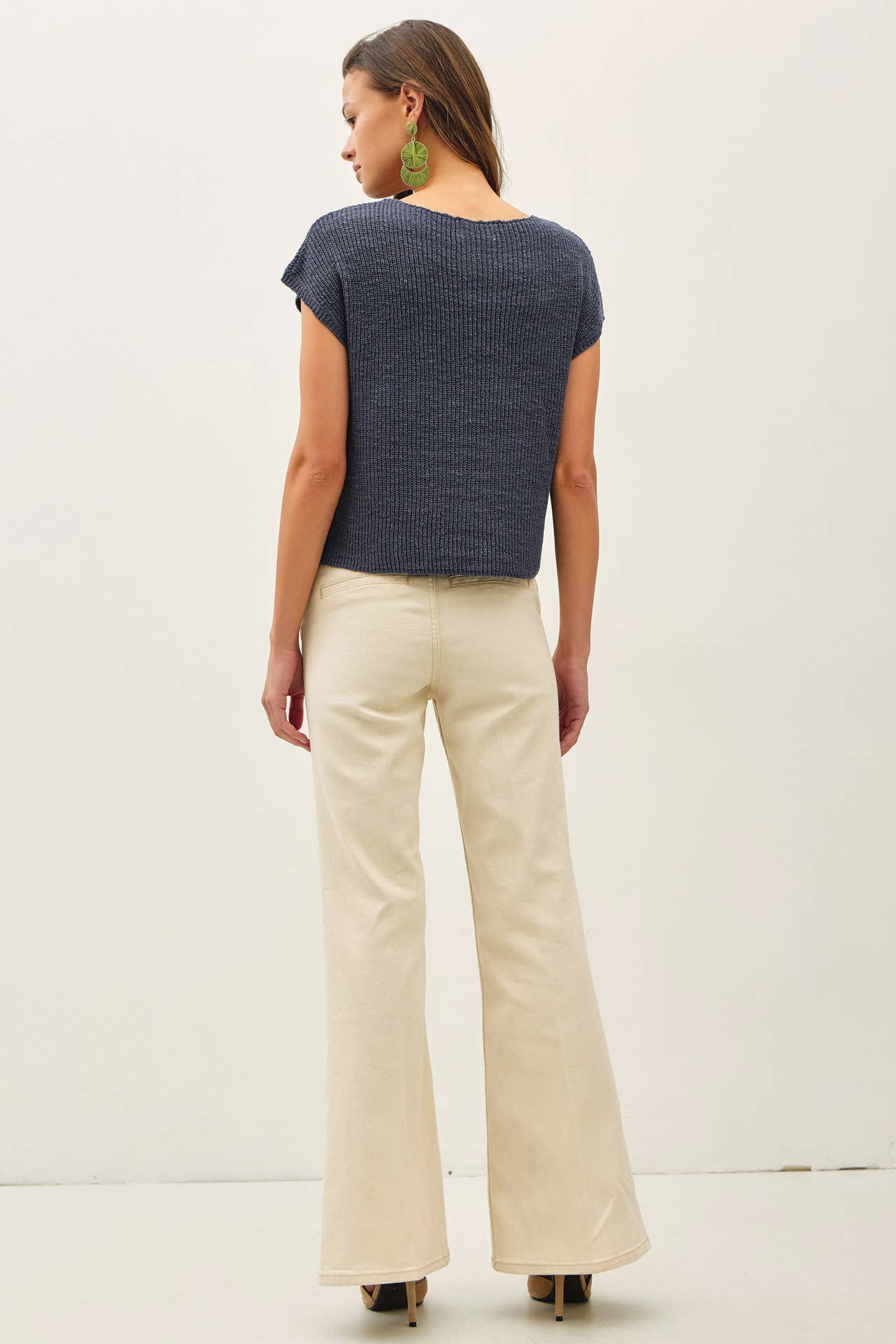 PATCH POCKET DOLMAN CAP SLEEVE BOXY KNIT