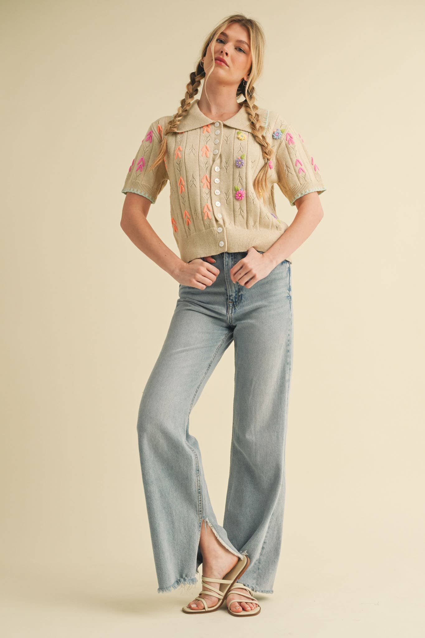 Hand Embroidered Button Down Sweater