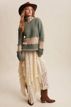 Colorblock Cable Knit Sweater