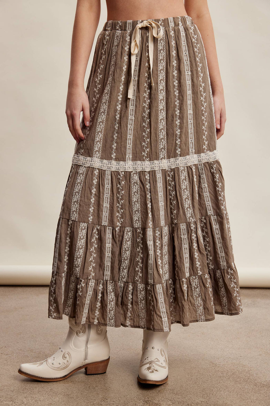 Embroidered Tiered Maxi Skirt