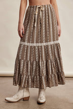 Embroidered Tiered Maxi Skirt
