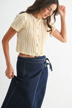 Lace Knit Pearl Button Cardigan