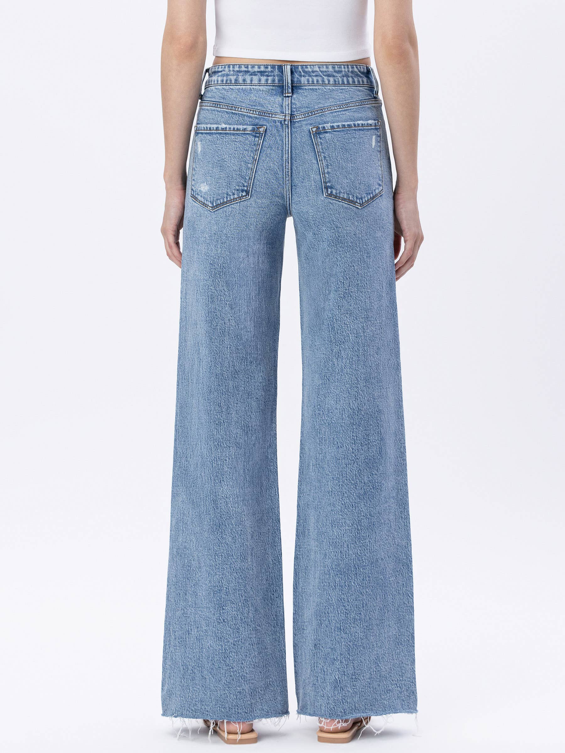 HIGH RISE RAW HEM WIDE JEANS