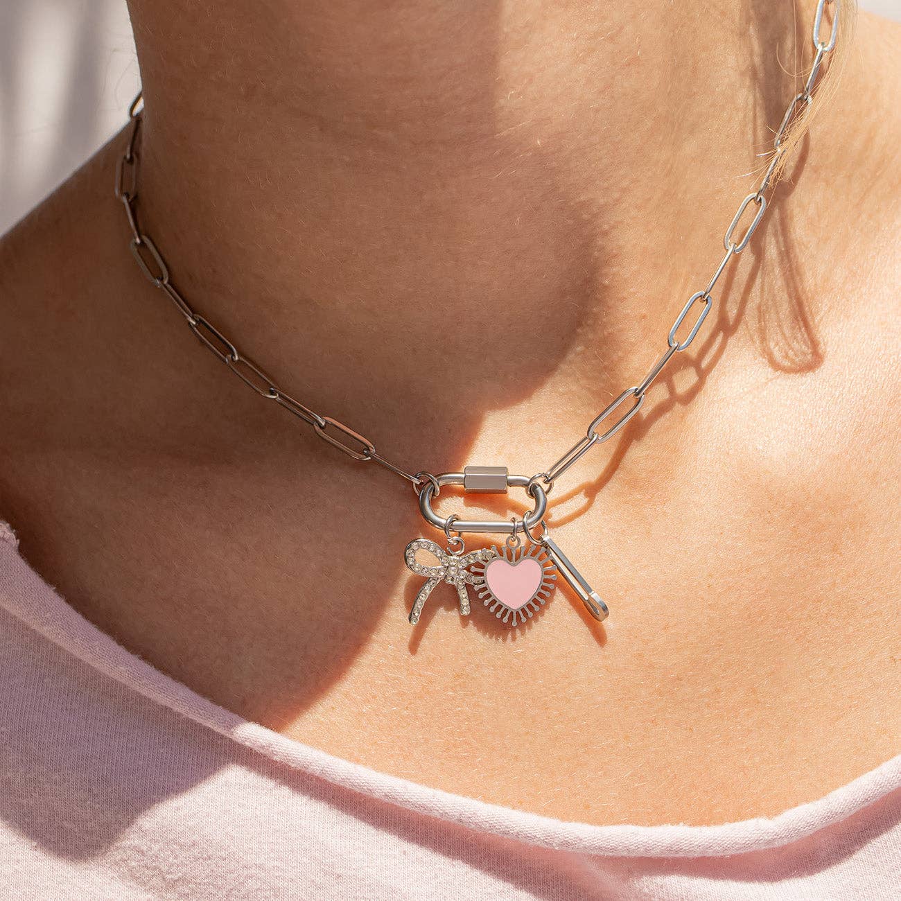 18K Gold Paperclip Carabiner Necklace