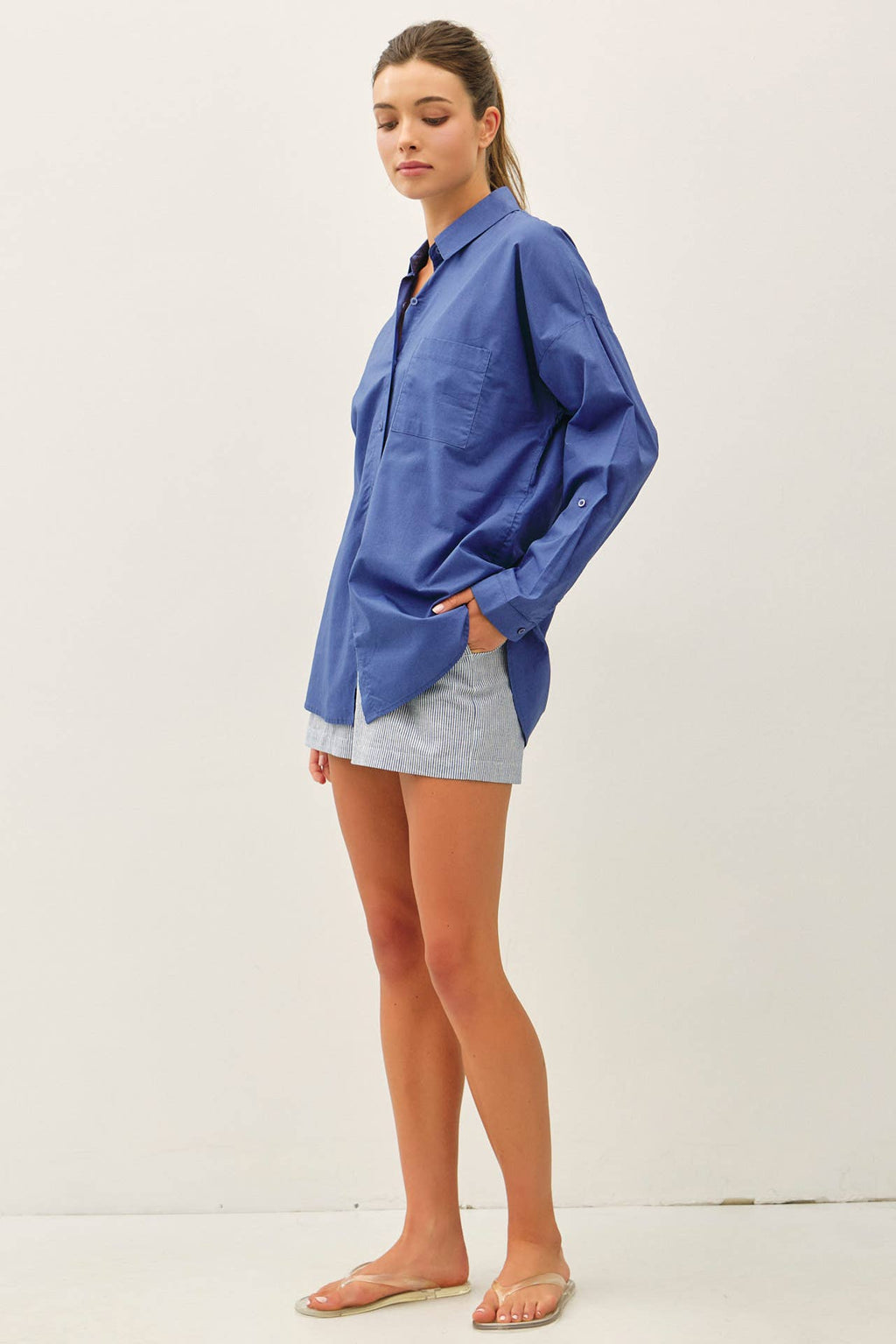 CRISP OVERSIZED BASIC COTTON SHIRT-DENIM