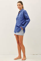 CRISP OVERSIZED BASIC COTTON SHIRT-DENIM