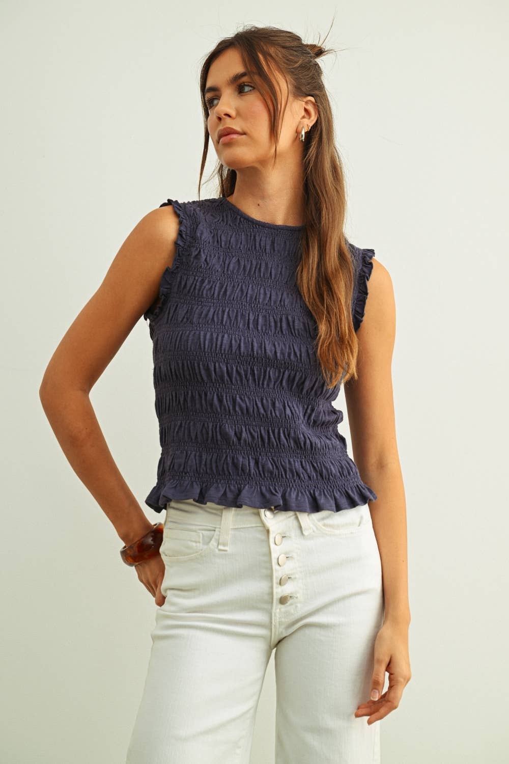 SLEEVELESS WITH ALL OVER SMOCKING TOP
