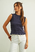 SLEEVELESS WITH ALL OVER SMOCKING TOP