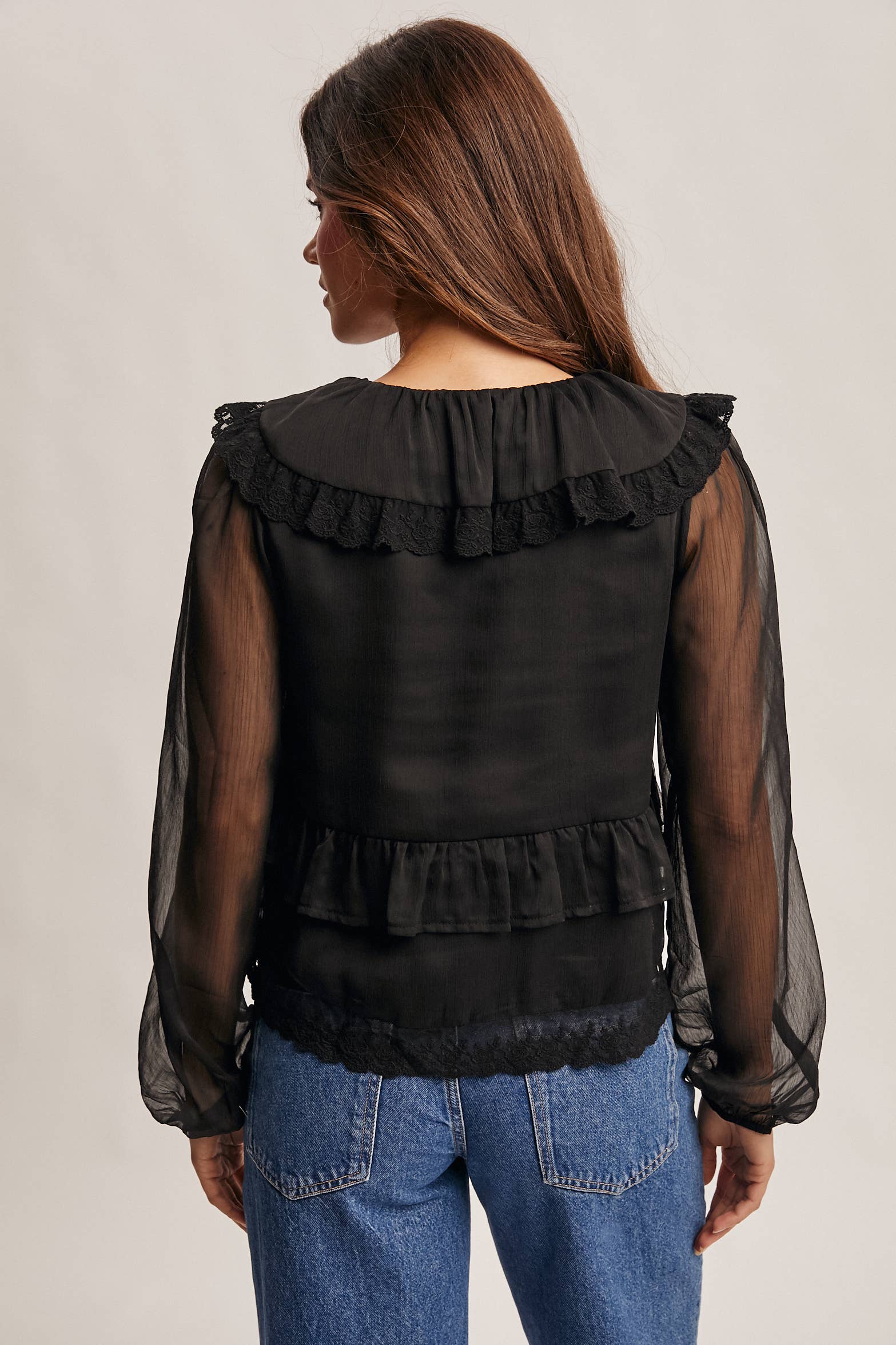 Lace Collar Ruffle Blouse