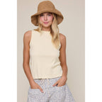 RIBBED KNIT TANK TOP WITH TRIM DETAIL