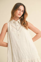 BUTTON DOWN RUFFLE MINI DRESS