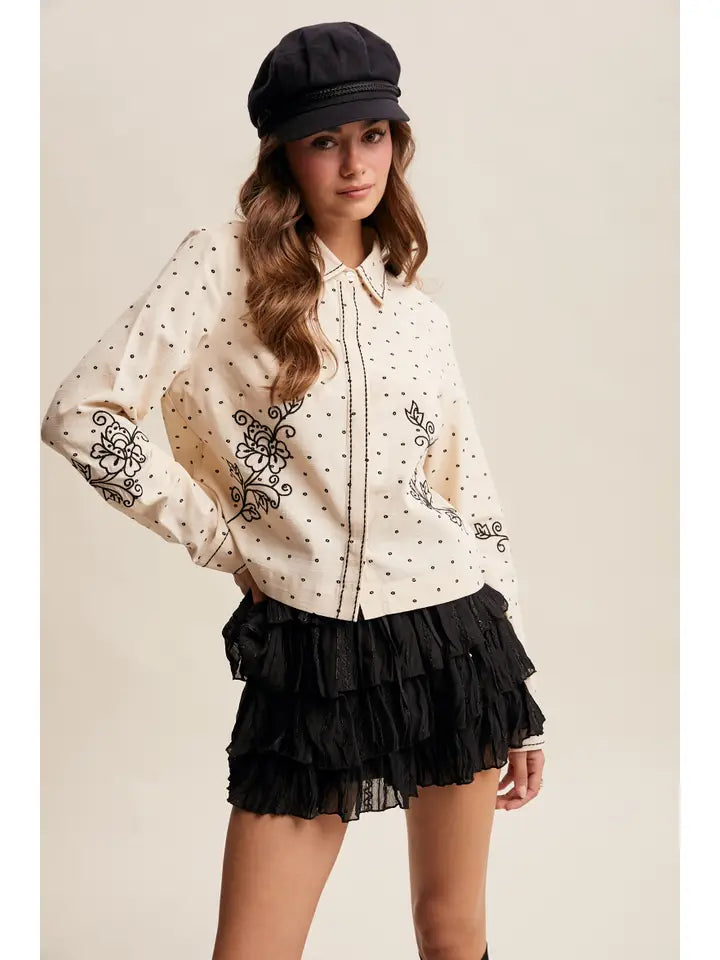 Embroidered Western Cotton Button Up Shirt