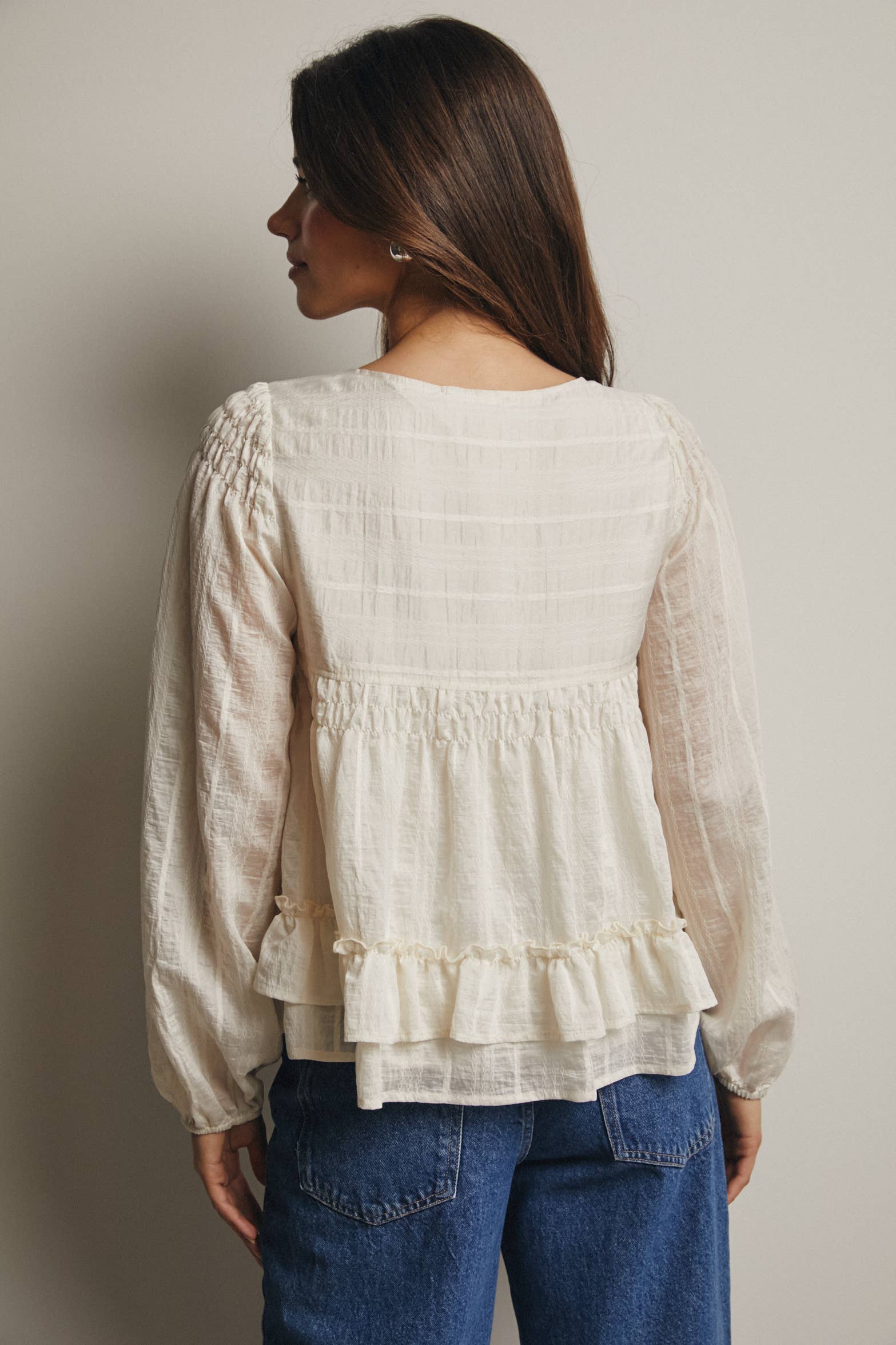 Ruffle Hem Peasant Blouse