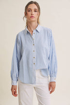FRENCH CAFE MIXED STRIPE BATWING BUTTON-DOWN SHIRT